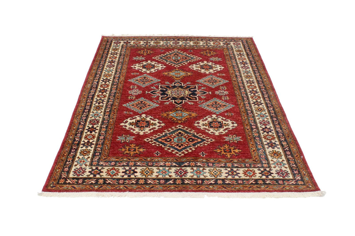 4x6 Red and Ivory Kazak Tribal Rug