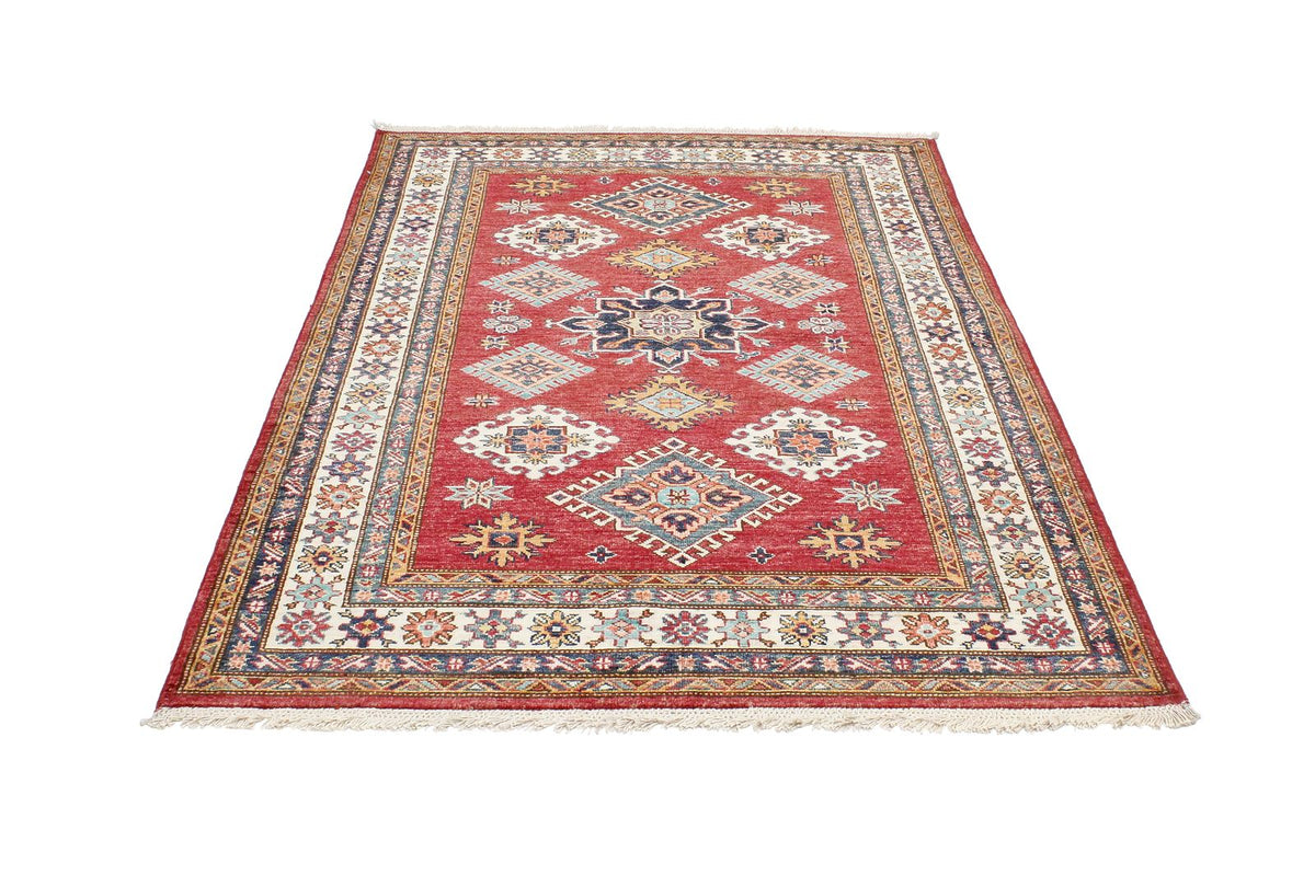 4x6 Red and Ivory Kazak Tribal Rug