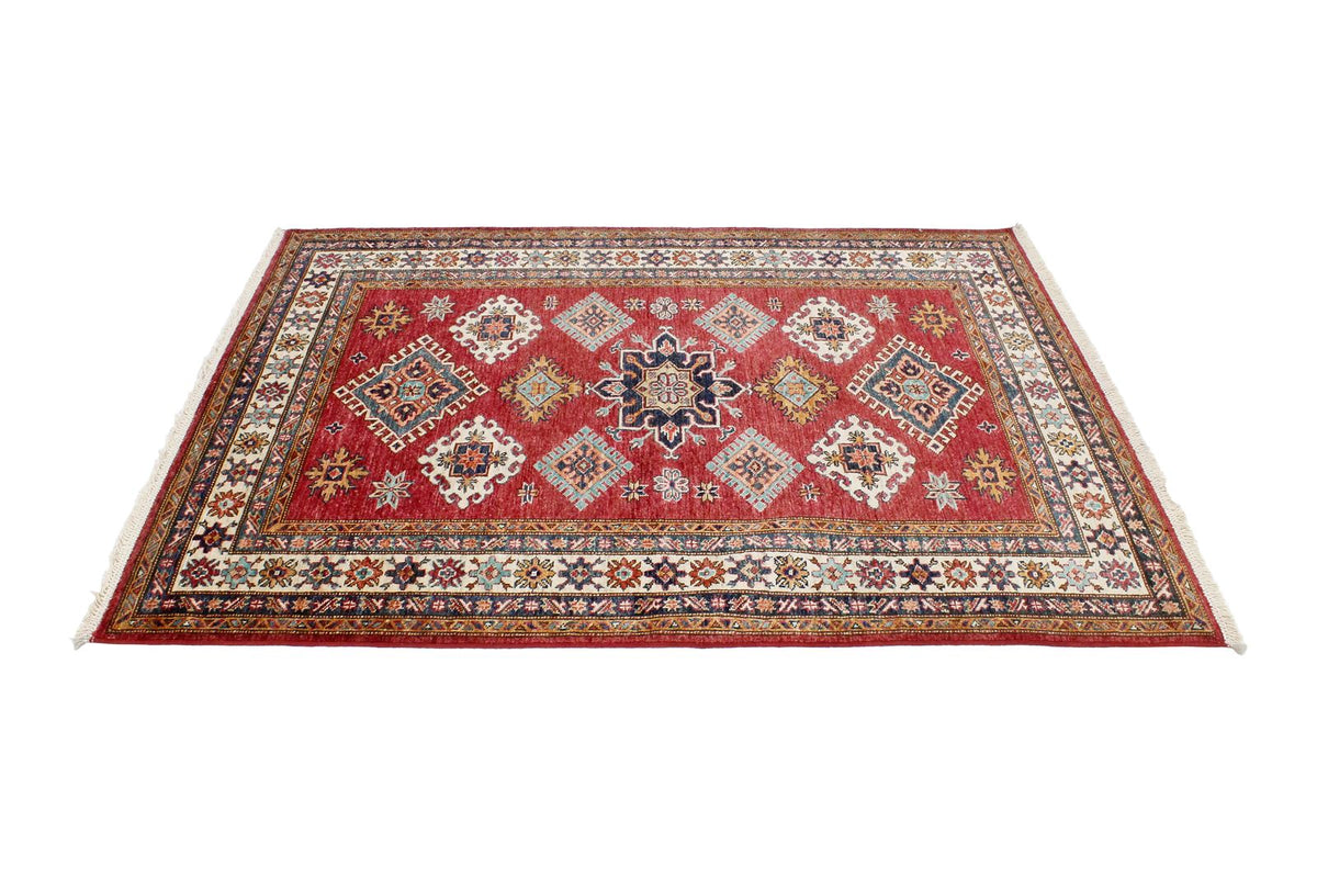 4x6 Red and Ivory Kazak Tribal Rug
