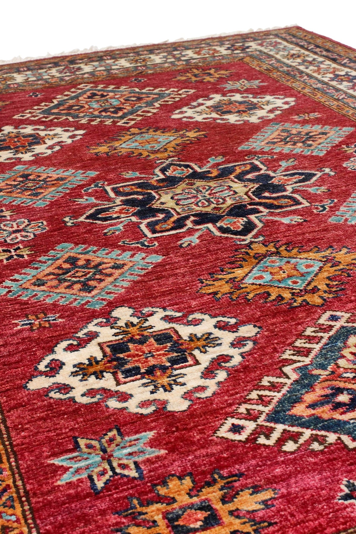 4x6 Red and Ivory Kazak Tribal Rug