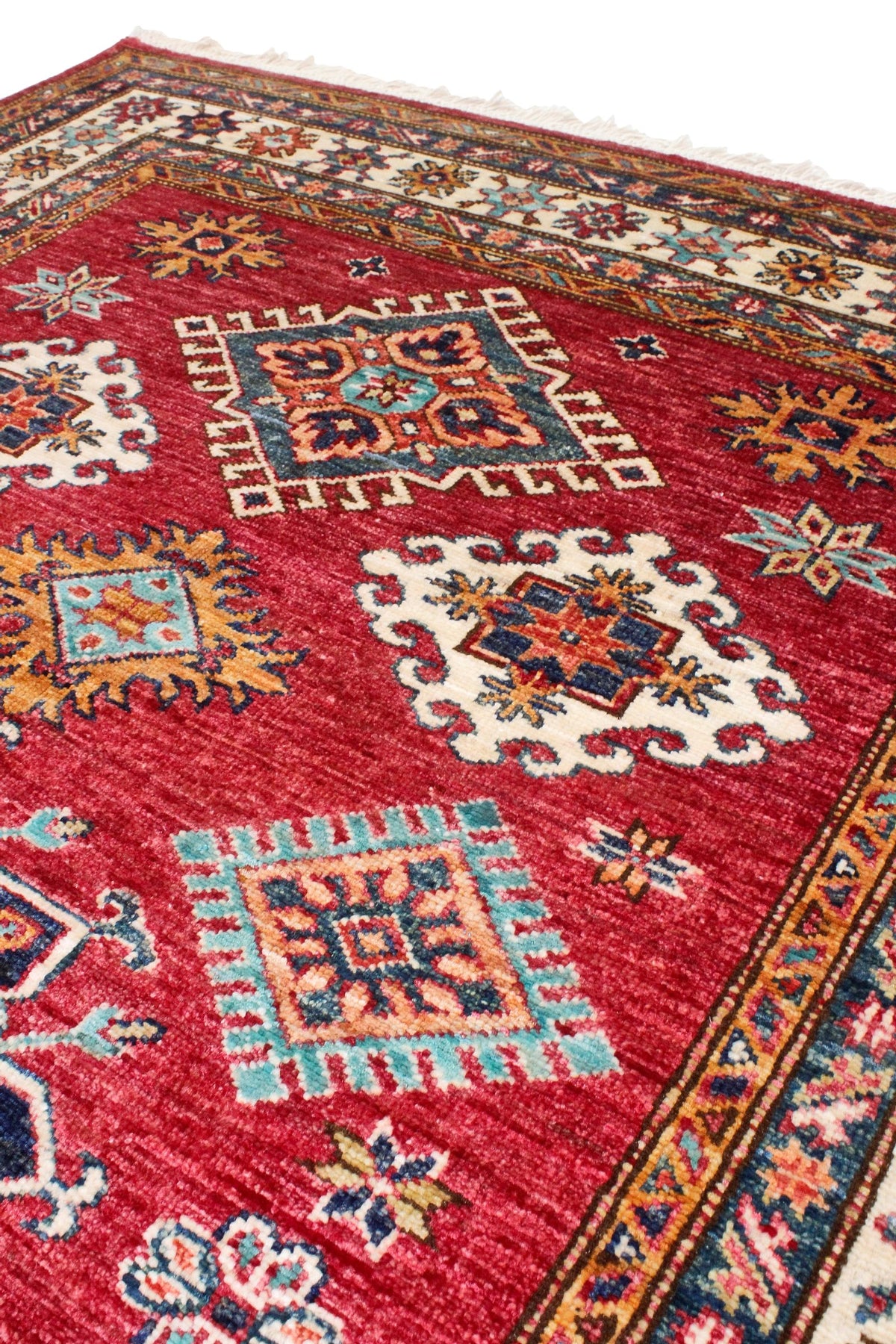4x6 Red and Ivory Kazak Tribal Rug