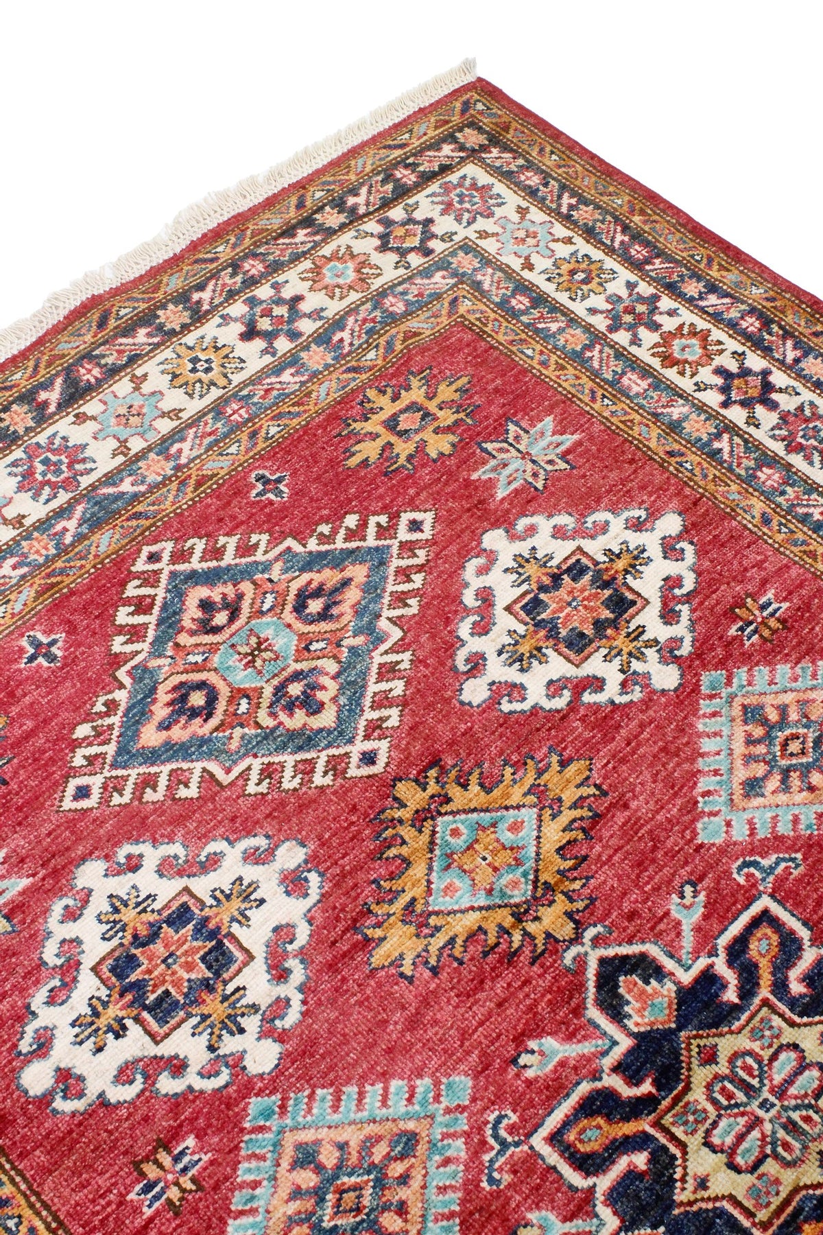 4x6 Red and Ivory Kazak Tribal Rug