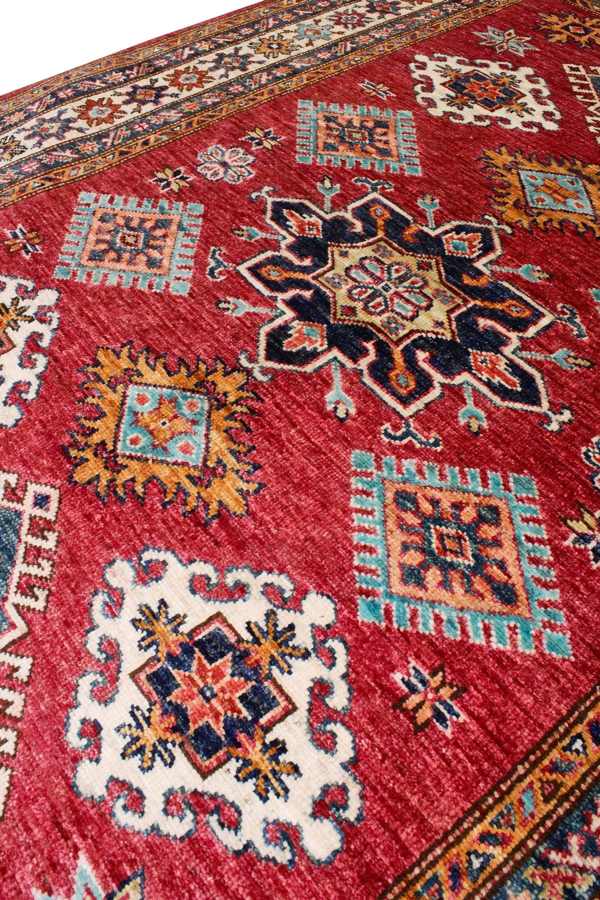 4x6 Red and Ivory Kazak Tribal Rug