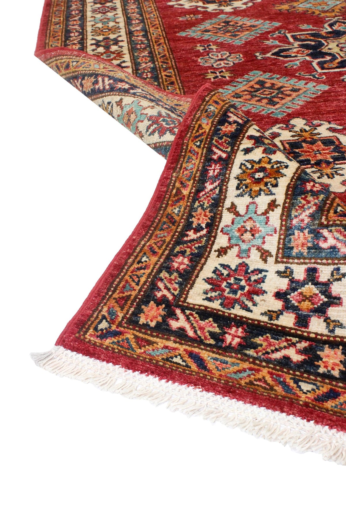 4x6 Red and Ivory Kazak Tribal Rug