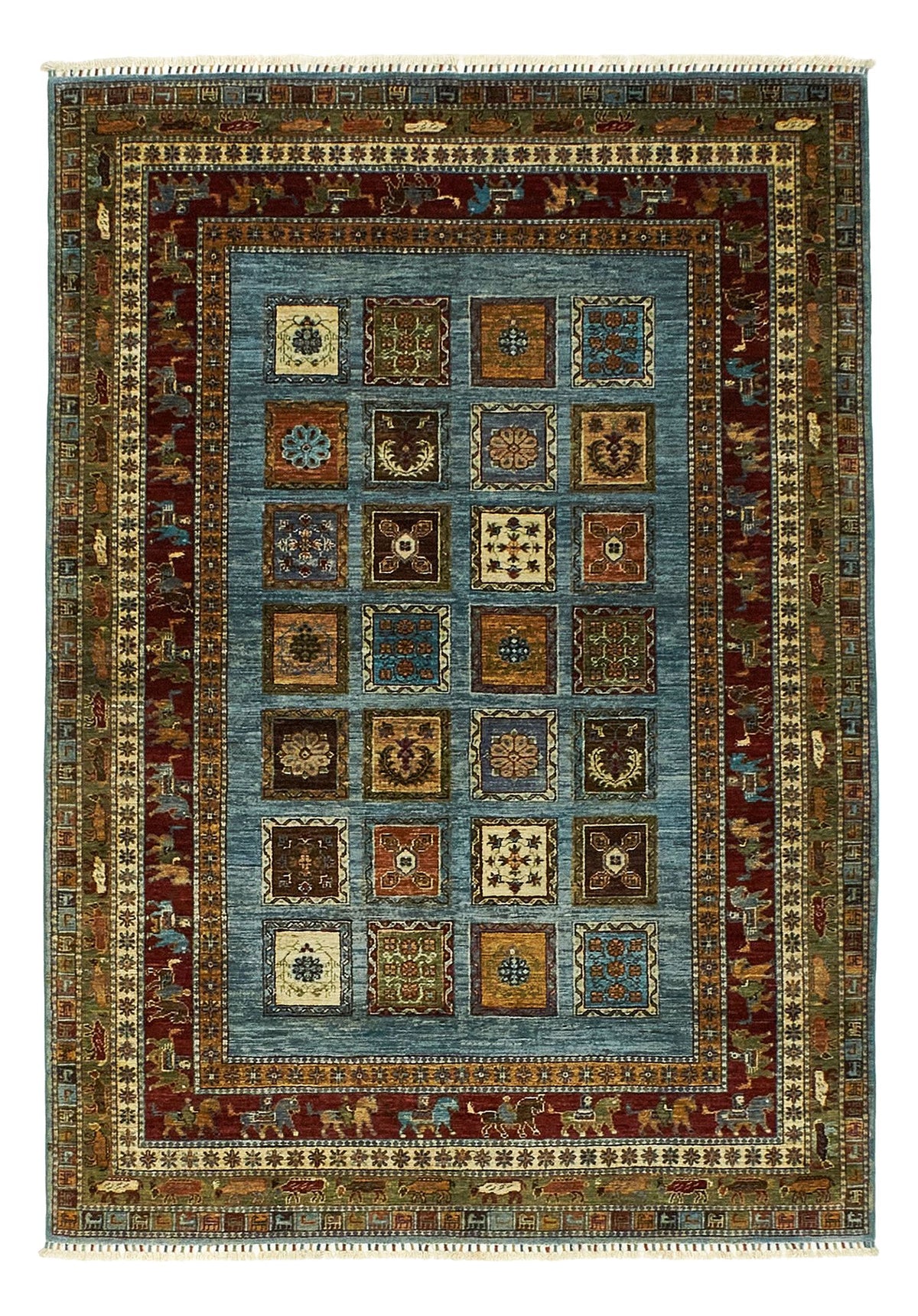 6x8 Blue and Red Turkish Tribal Rug