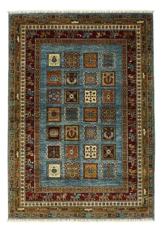 6x8 Blue and Red Turkish Tribal Rug