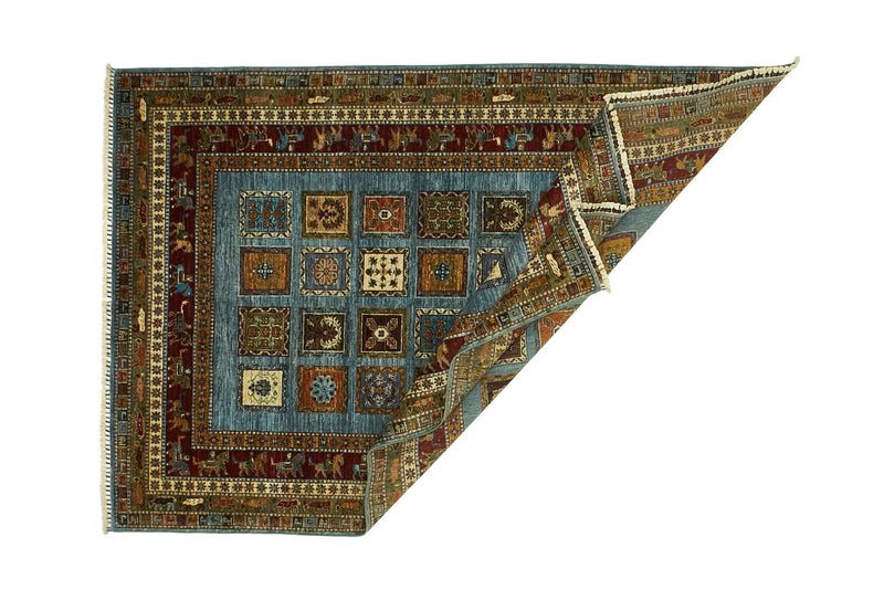 6x8 Blue and Red Turkish Tribal Rug