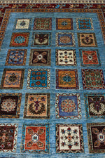 Vintage Handmade 6x8, Blue and Red Anatolian Turkish Tribal Distressed Area Rug