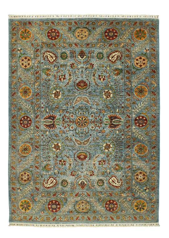 6x8 Blue and Multicolor Tribal Rug
