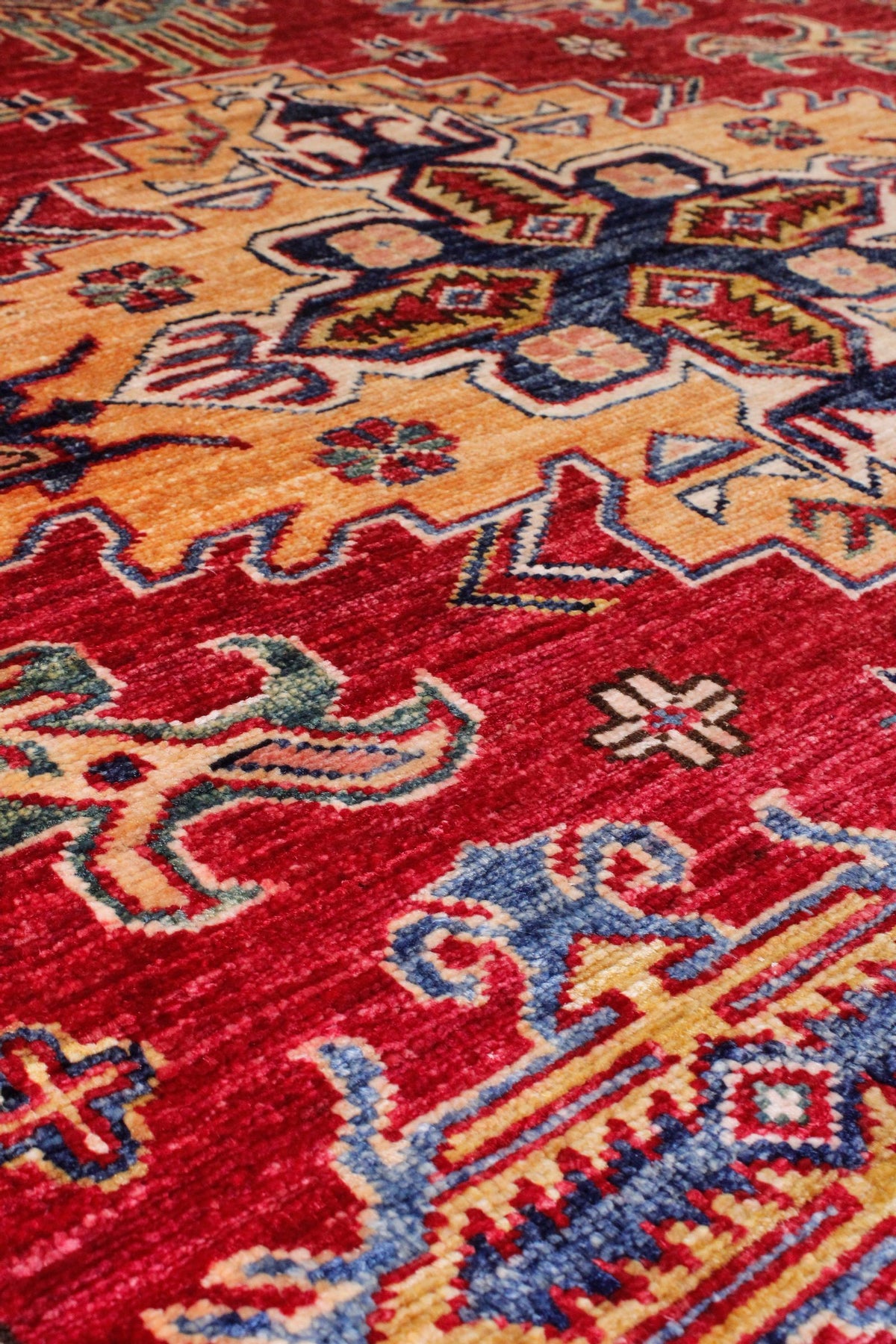 5x7 Red and Ivory Kazak Tribal Rug