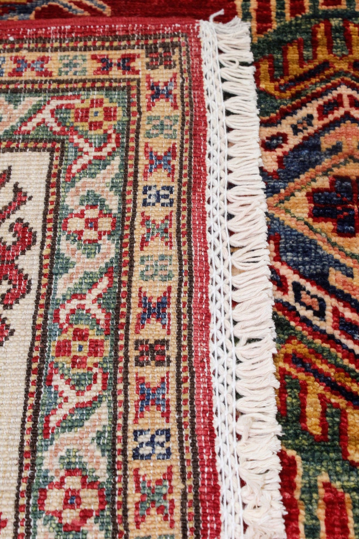 5x7 Red and Ivory Kazak Tribal Rug