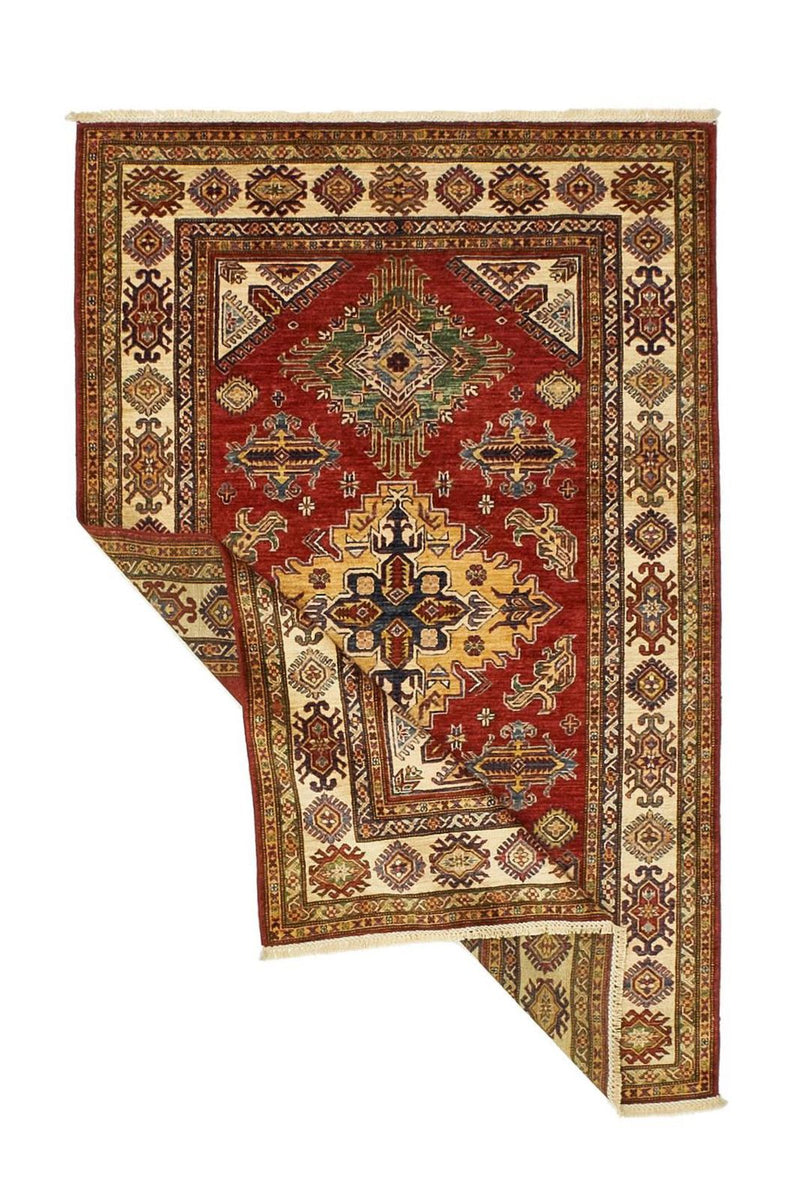 5x7 Red and Ivory Kazak Tribal Rug