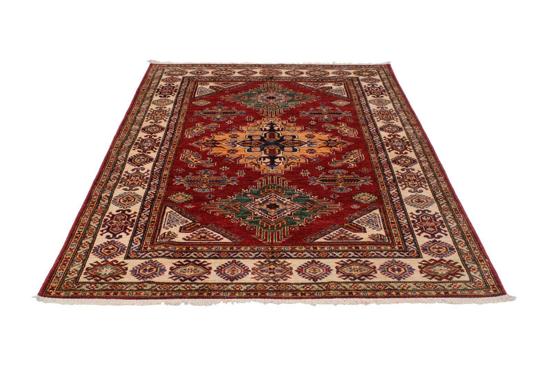 5x7 Red and Ivory Kazak Tribal Rug