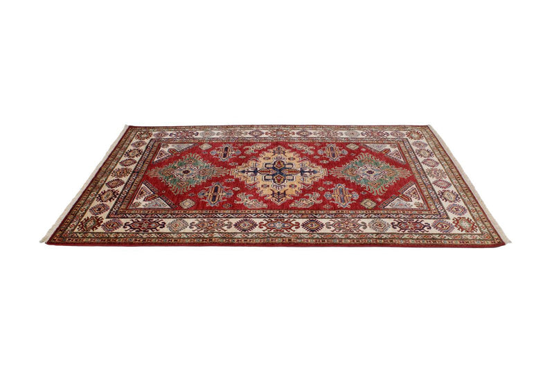 5x7 Red and Ivory Kazak Tribal Rug