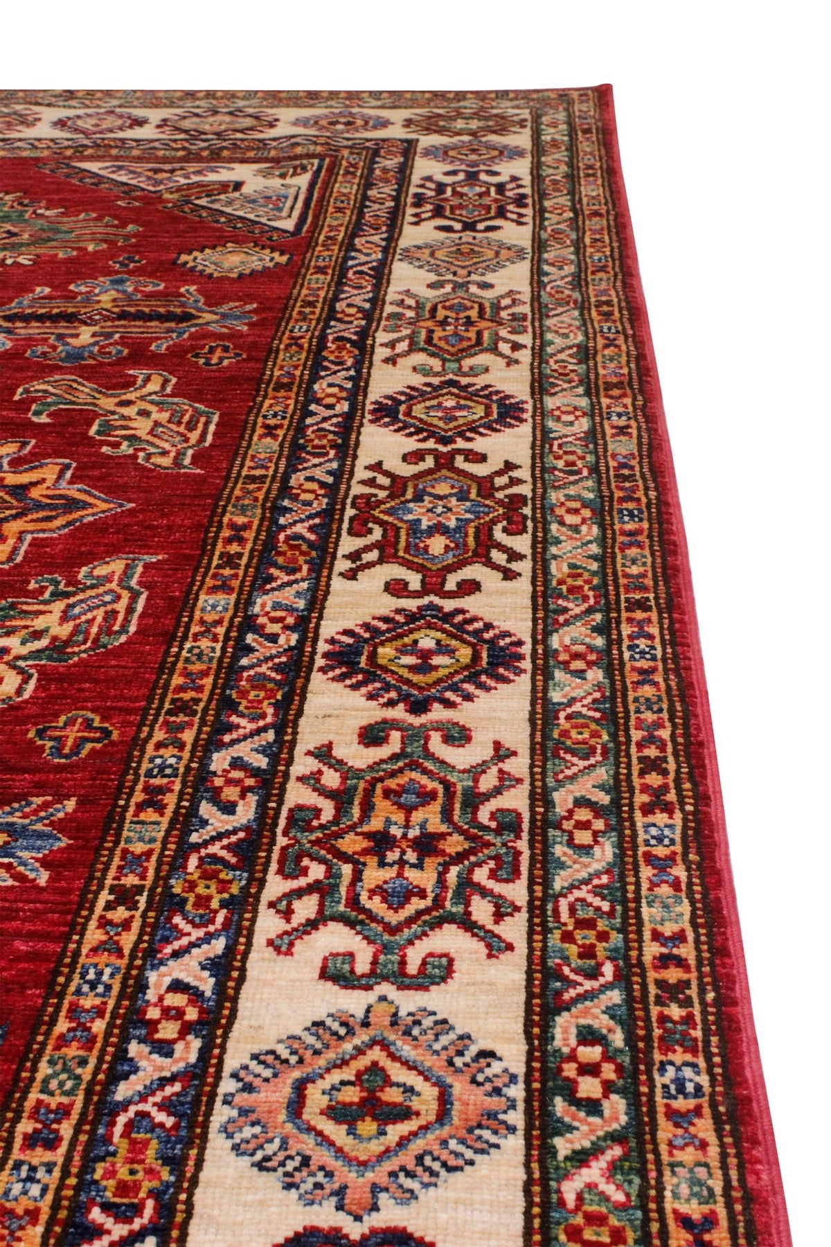 5x7 Red and Ivory Kazak Tribal Rug