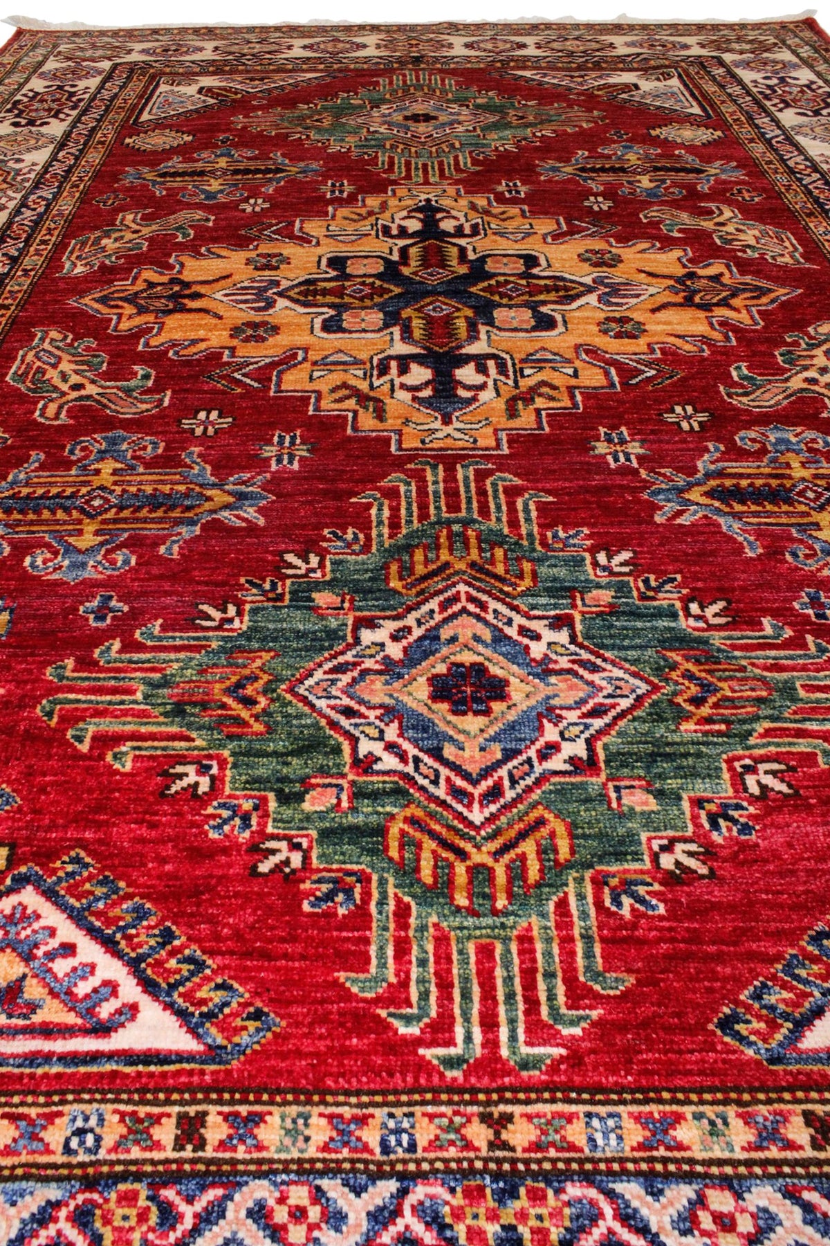 5x7 Red and Ivory Kazak Tribal Rug