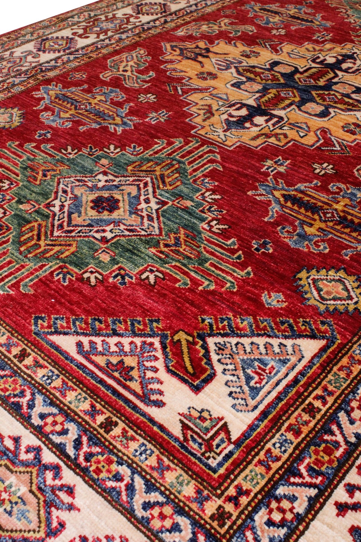 5x7 Red and Ivory Kazak Tribal Rug