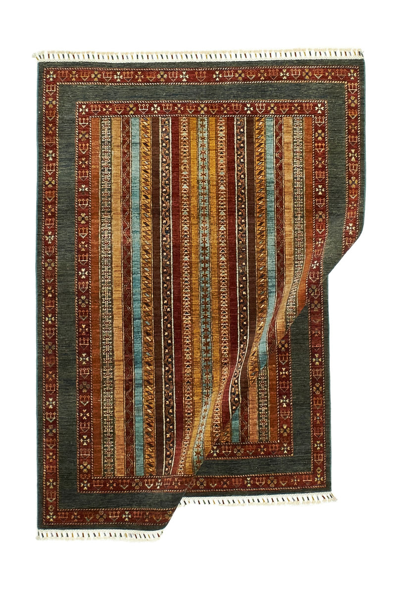 Vintage Handmade 5x7 Green and Multicolor Anatolian Turkish Tribal Distressed Area Rug