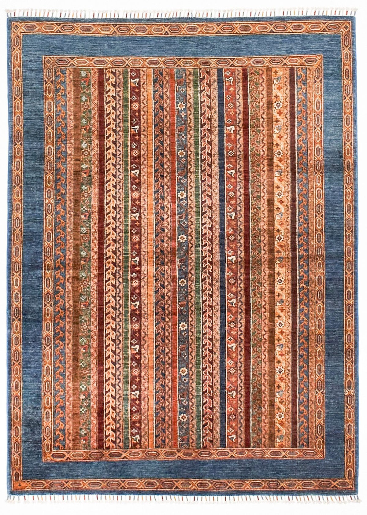 5x7 Blue and Multicolor Turkish Tribal Rug