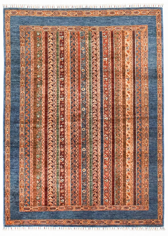 5x7 Blue and Multicolor Turkish Tribal Rug
