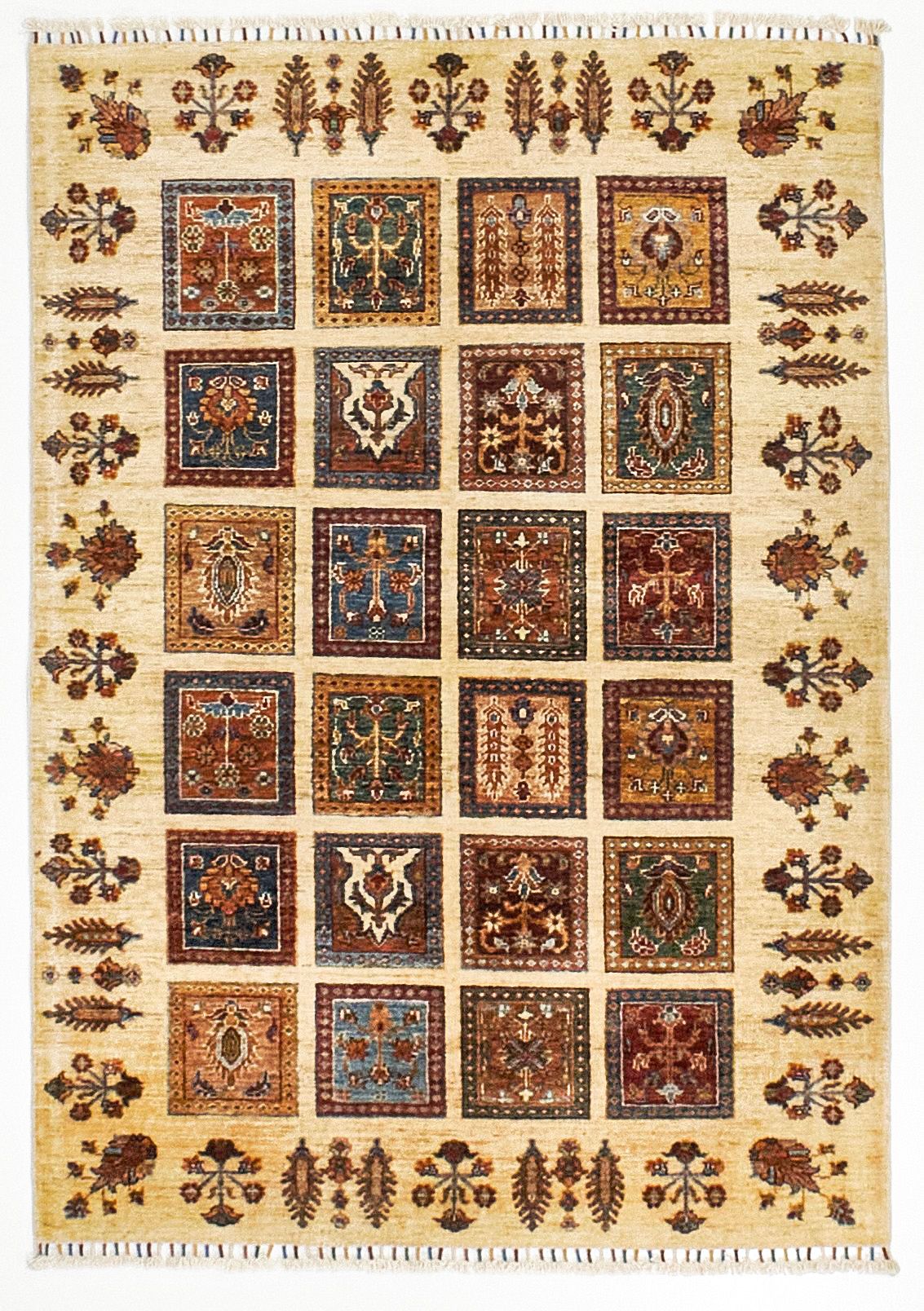 4x6 Ivory and Multicolor Turkish Tribal Rug