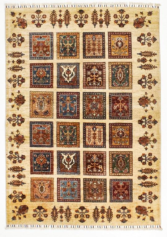 4x6 Ivory and Multicolor Turkish Tribal Rug