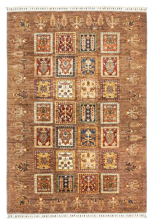 4x6 Brown and Multicolor Turkish Tribal Rug
