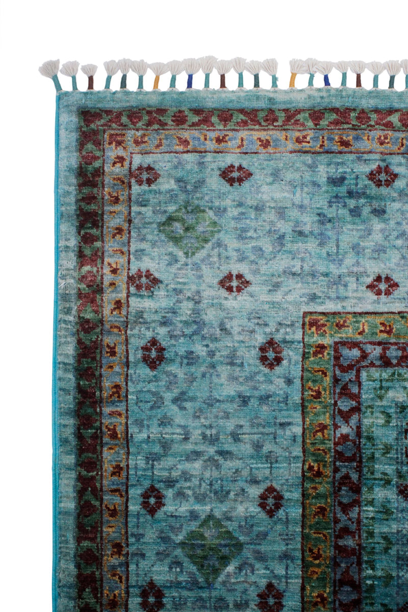 Vintage, Handmade, 6x9, Blue and Multicolor, Anatolian Turkish, Traditional Distressed, Area Rug