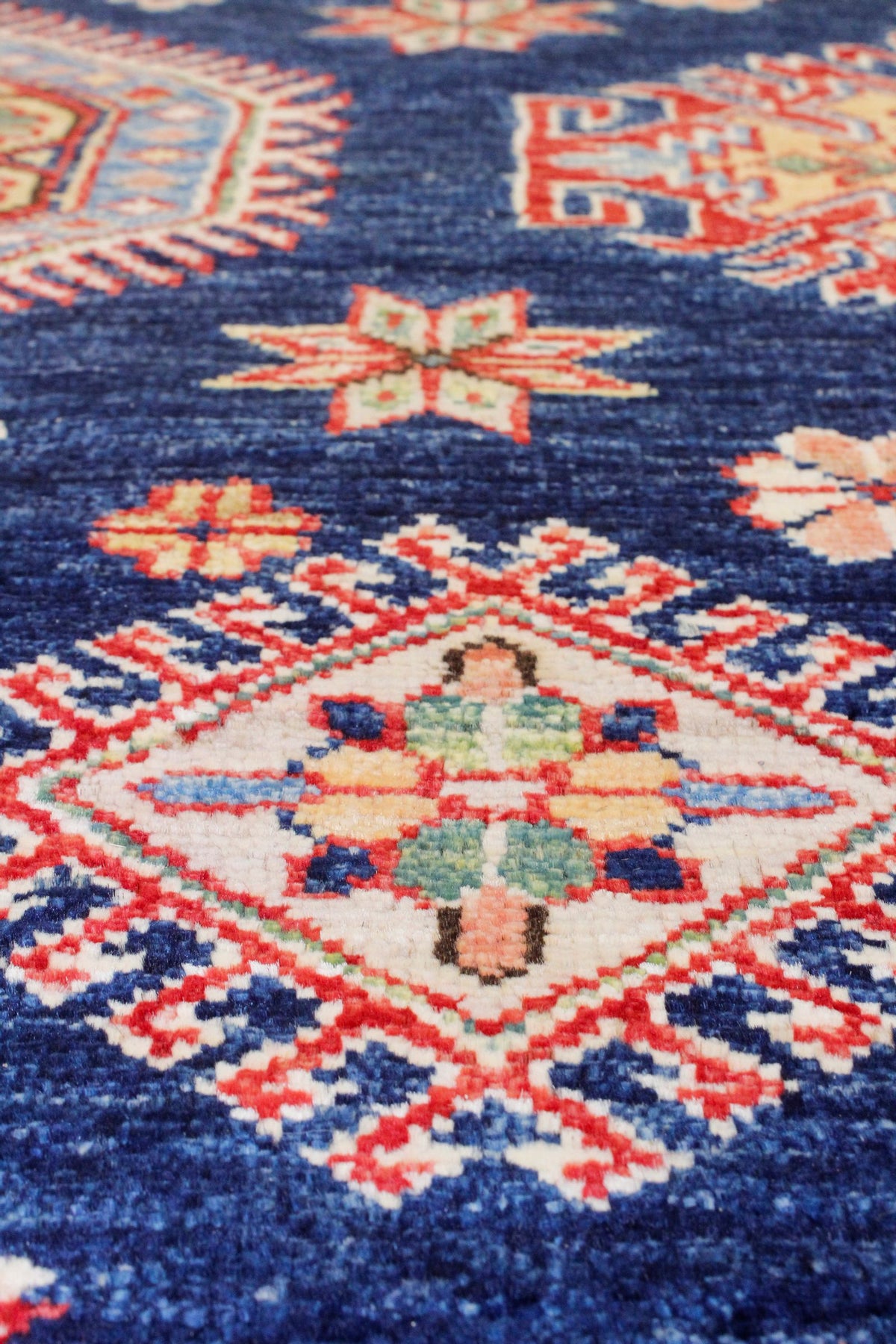 8x10 Navy and Red Kazak Tribal Rug
