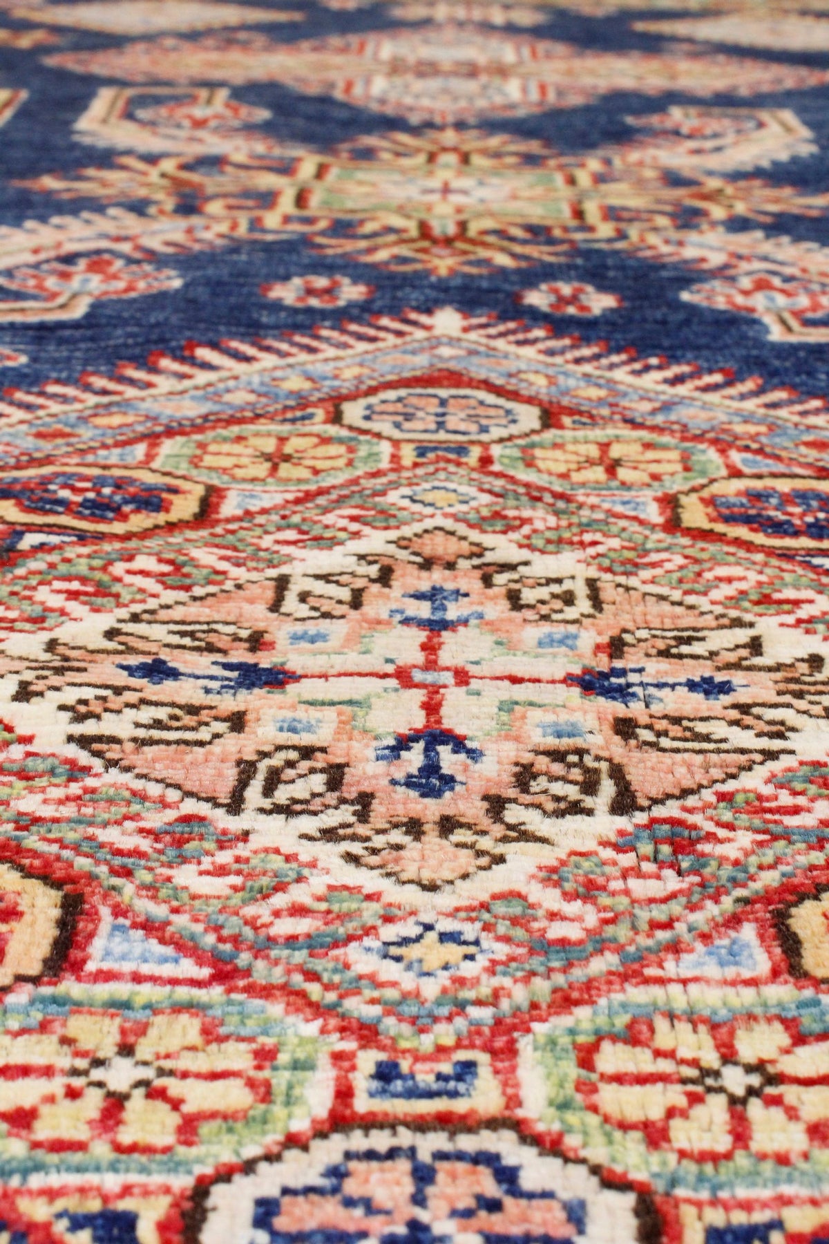 8x10 Navy and Red Kazak Tribal Rug
