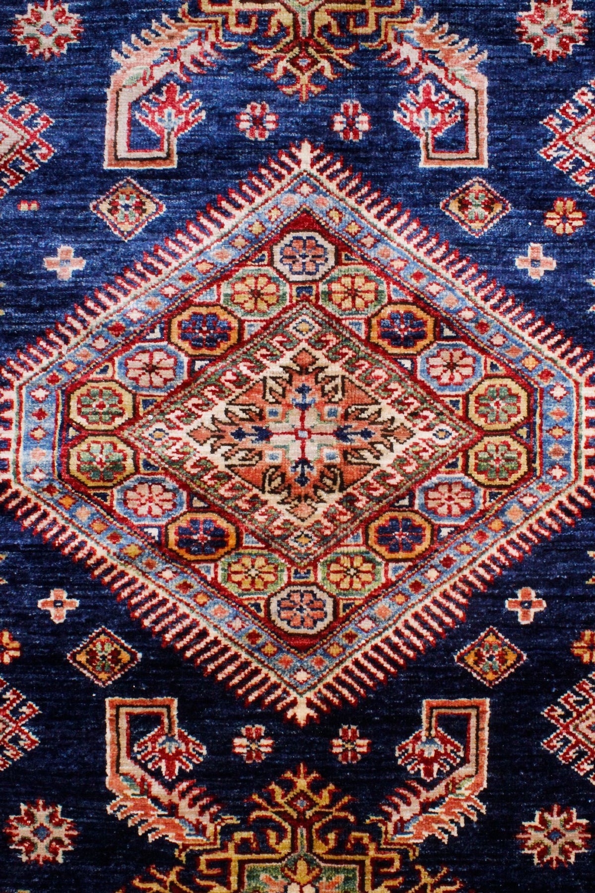 8x10 Navy and Red Kazak Tribal Rug