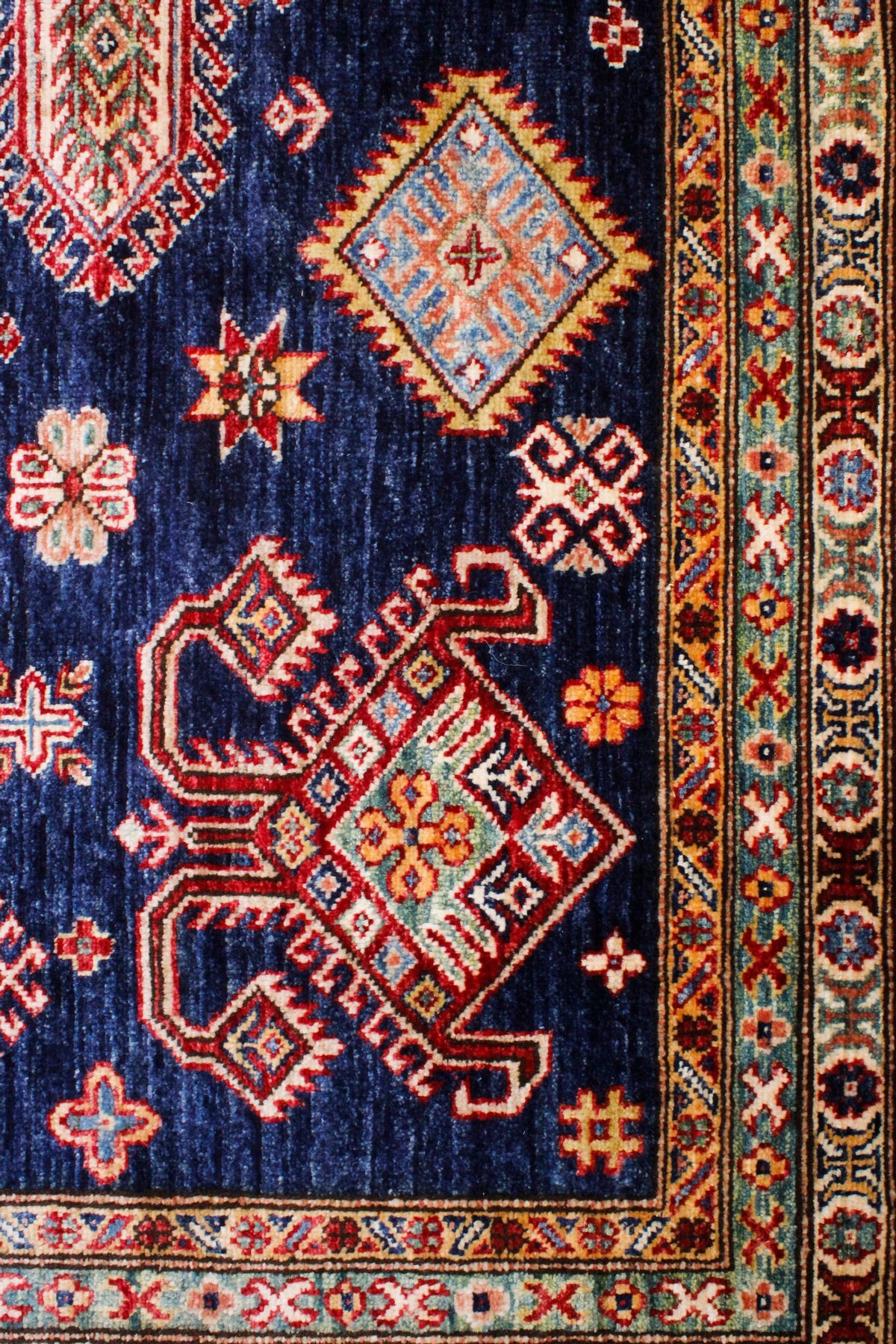 8x10 Navy and Red Kazak Tribal Rug