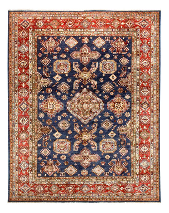 8x10 Navy and Red Kazak Tribal Rug