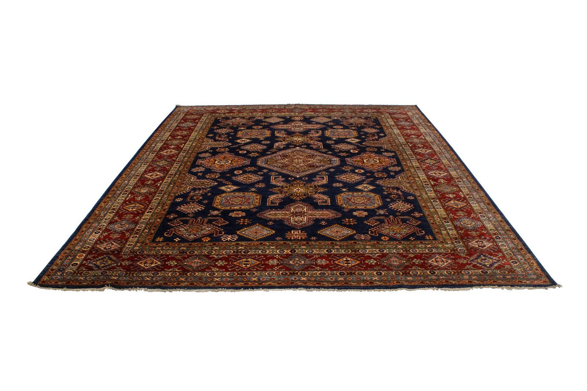 8x10 Navy and Red Kazak Tribal Rug
