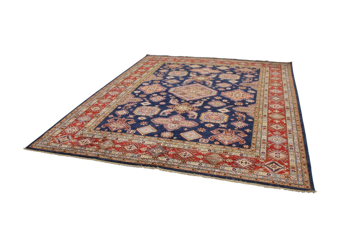 8x10 Navy and Red Kazak Tribal Rug