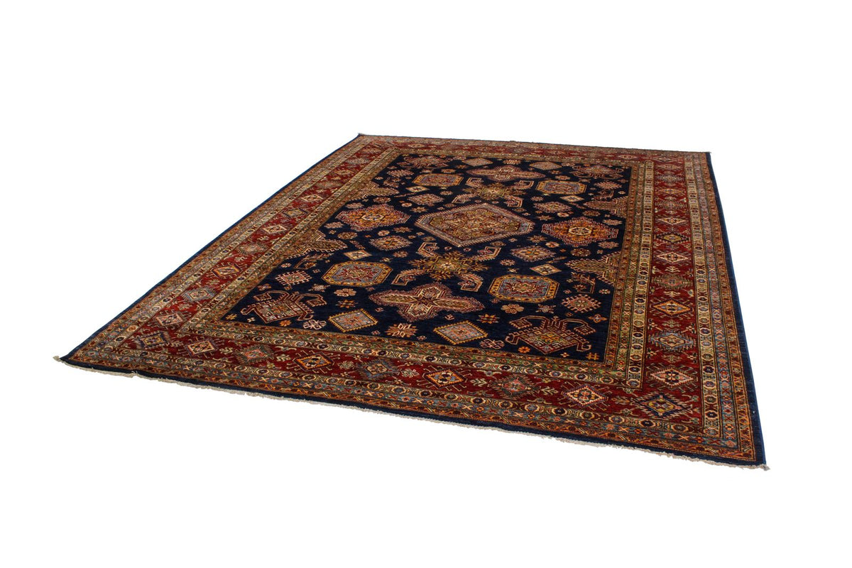 8x10 Navy and Red Kazak Tribal Rug