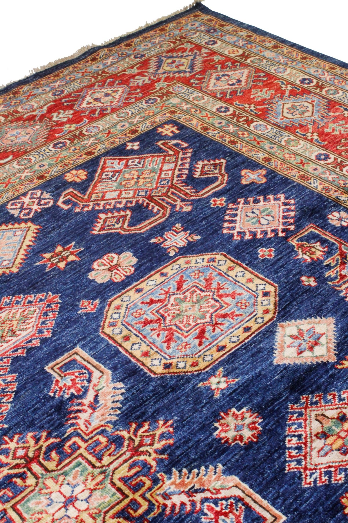 8x10 Navy and Red Kazak Tribal Rug
