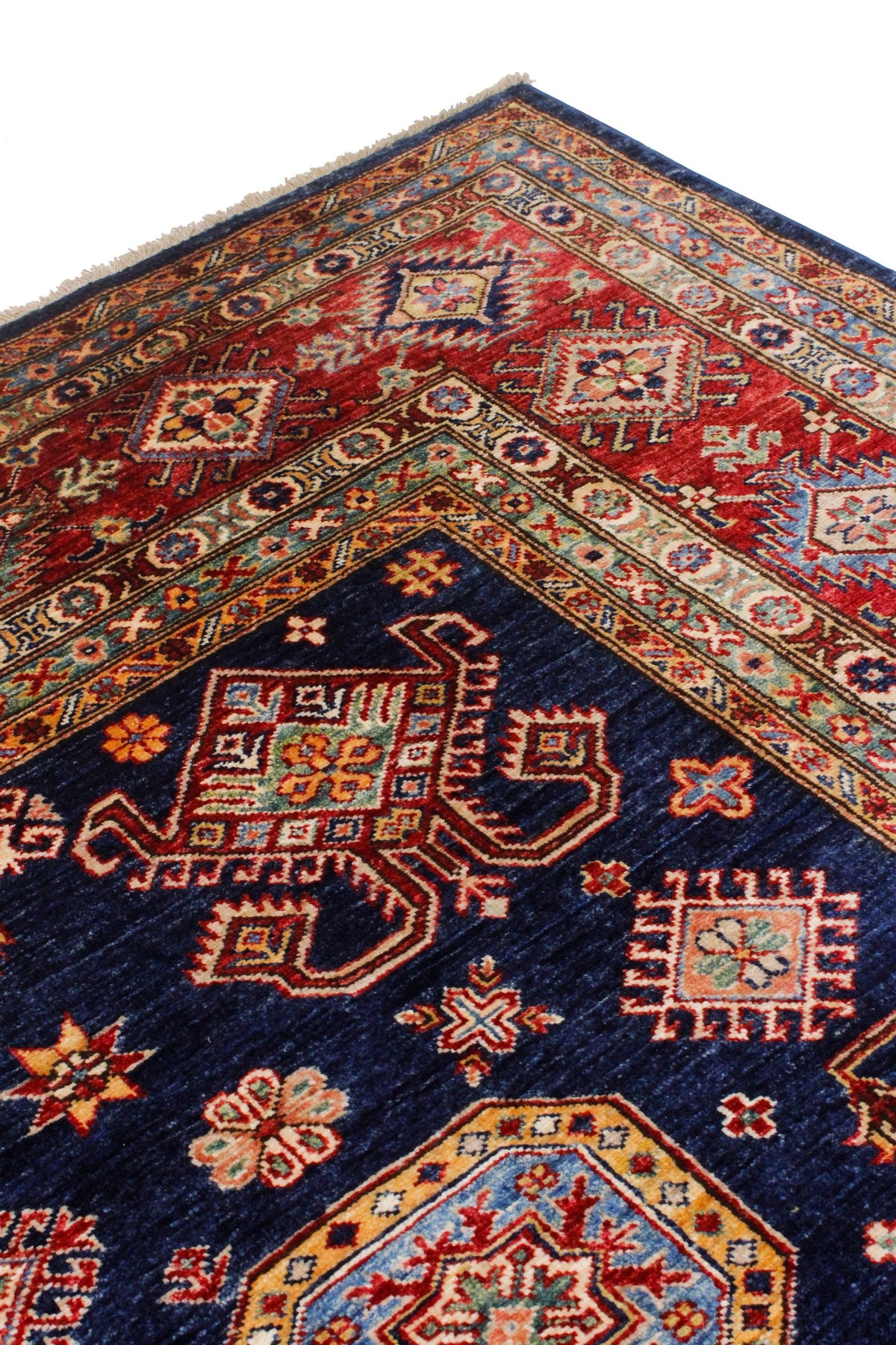 8x10 Navy and Red Kazak Tribal Rug