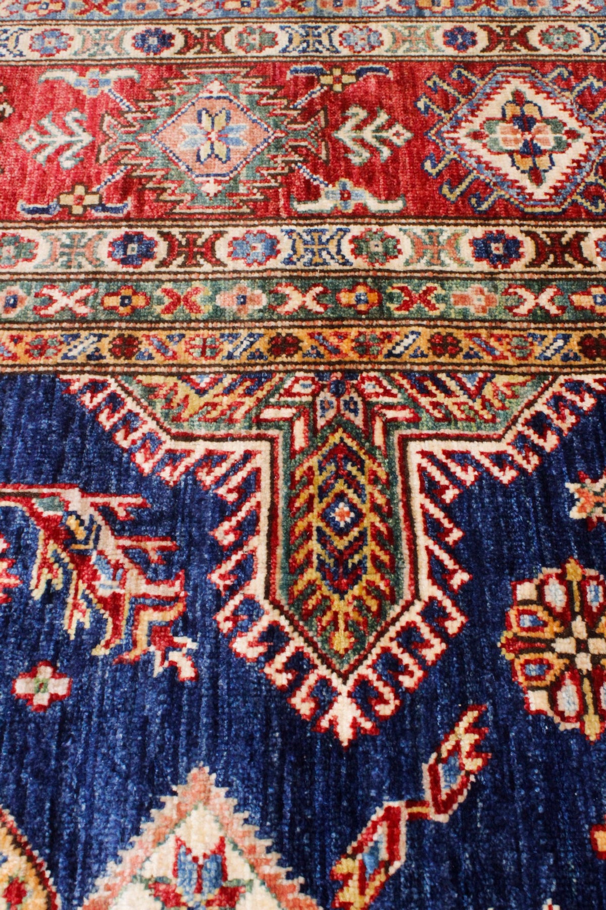 8x10 Navy and Red Kazak Tribal Rug