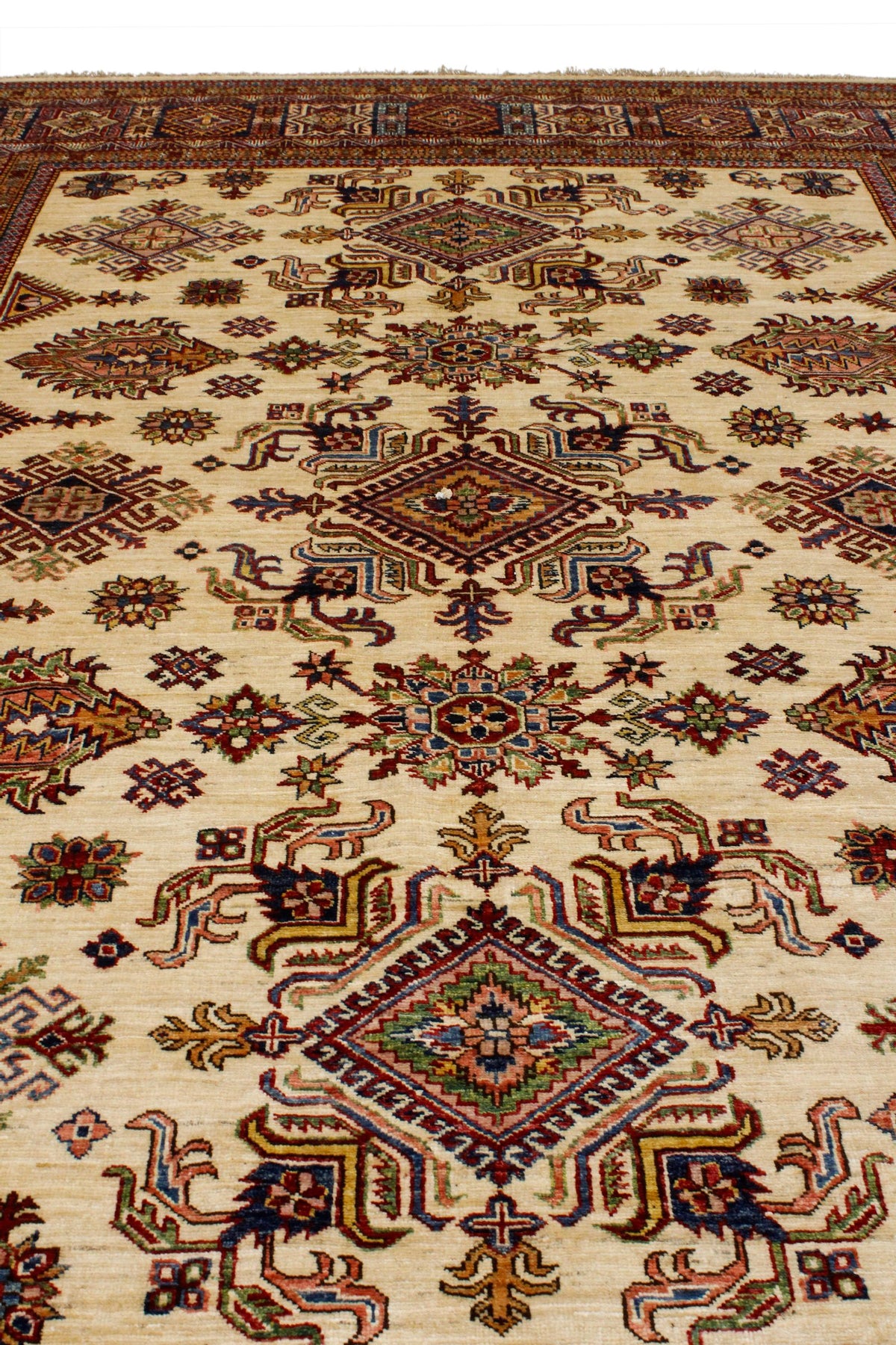 8x10 Ivory and Navy Kazak Tribal Rug