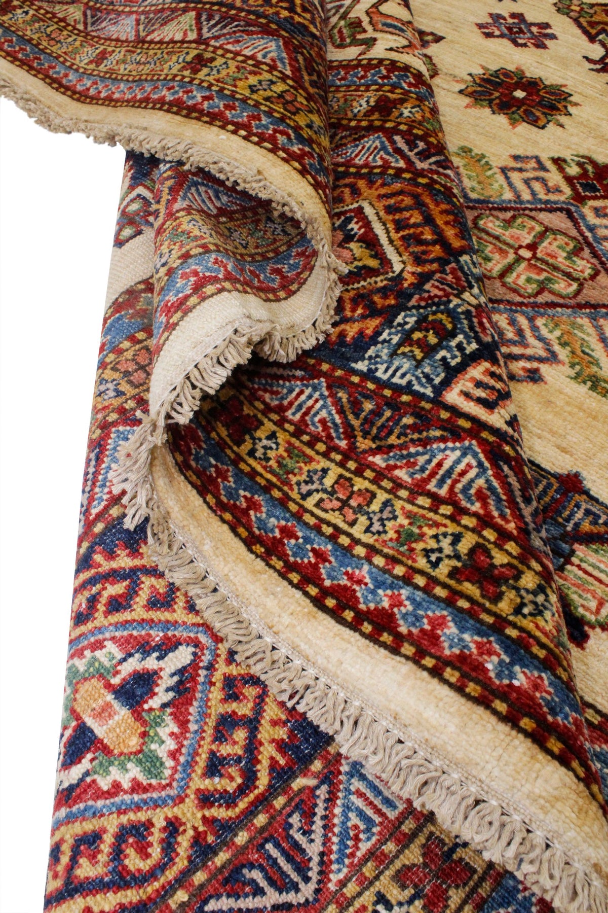 8x10 Ivory and Navy Kazak Tribal Rug