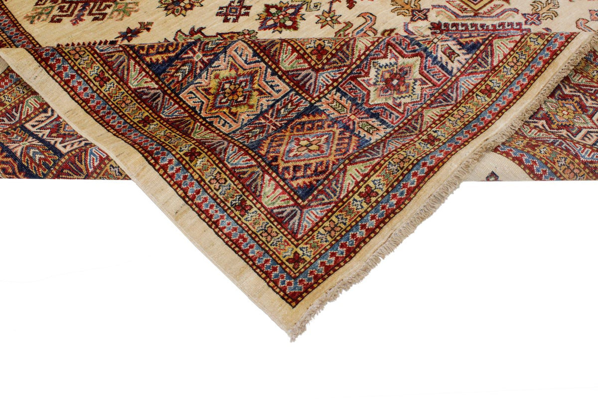 8x10 Ivory and Navy Kazak Tribal Rug
