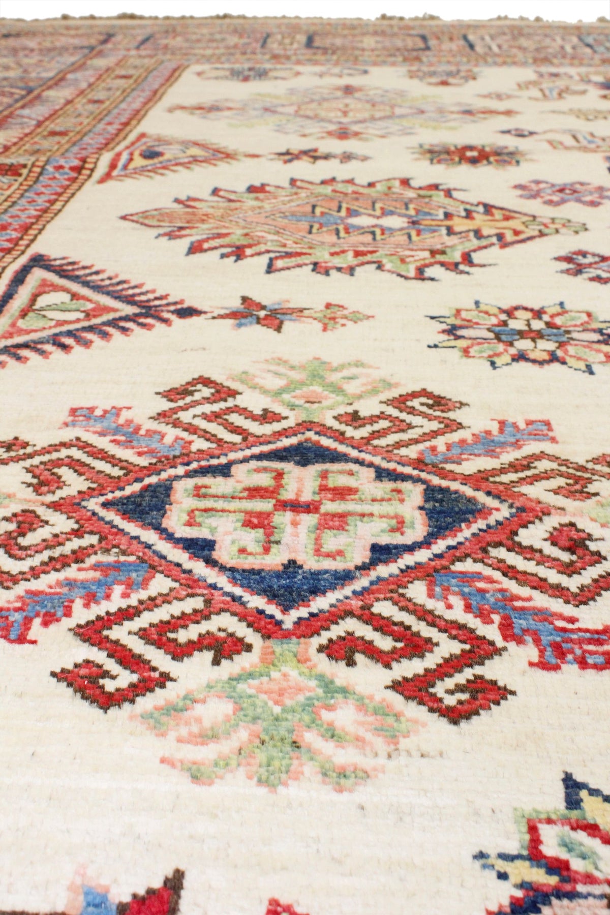 8x10 Ivory and Navy Kazak Tribal Rug