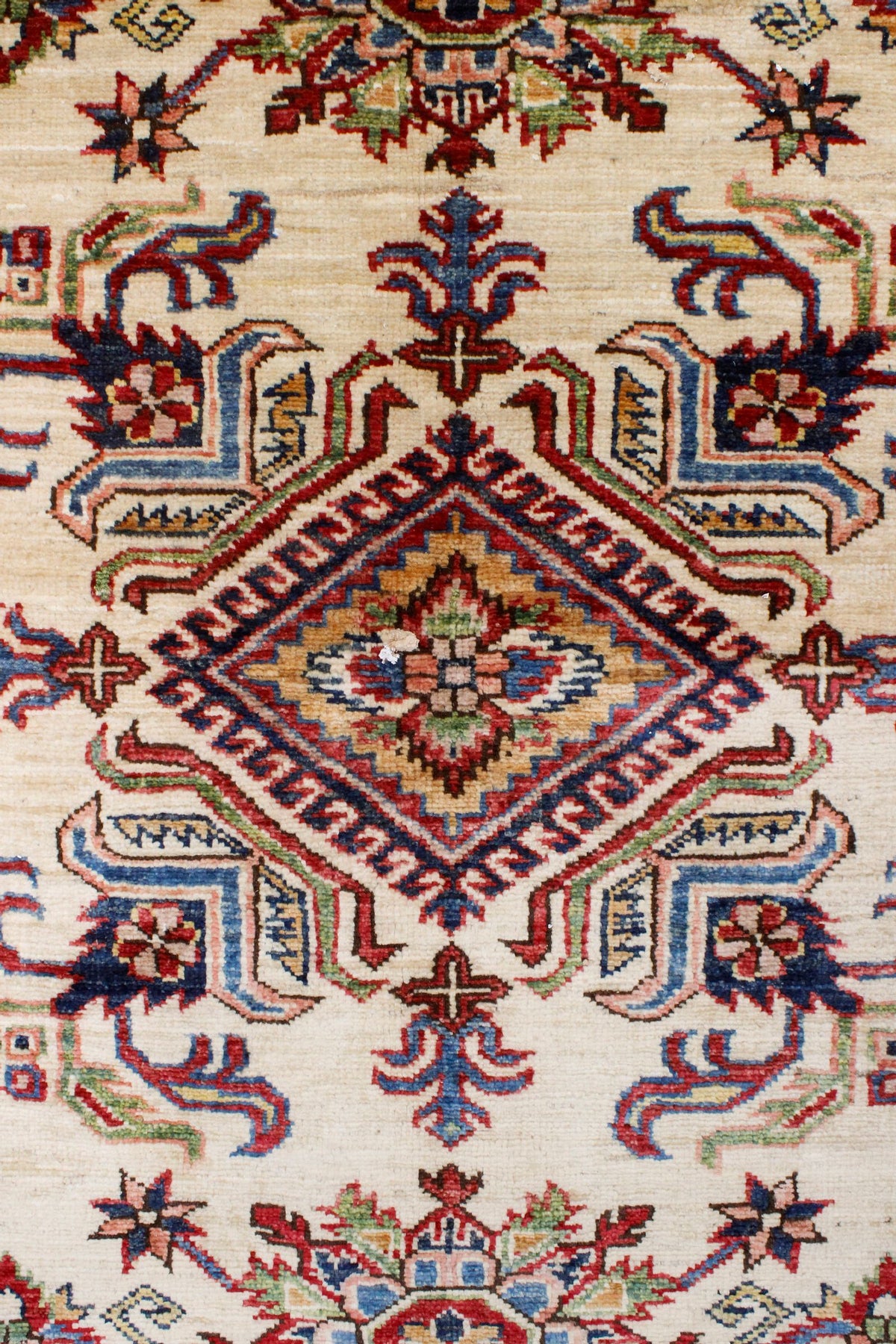 8x10 Ivory and Navy Kazak Tribal Rug