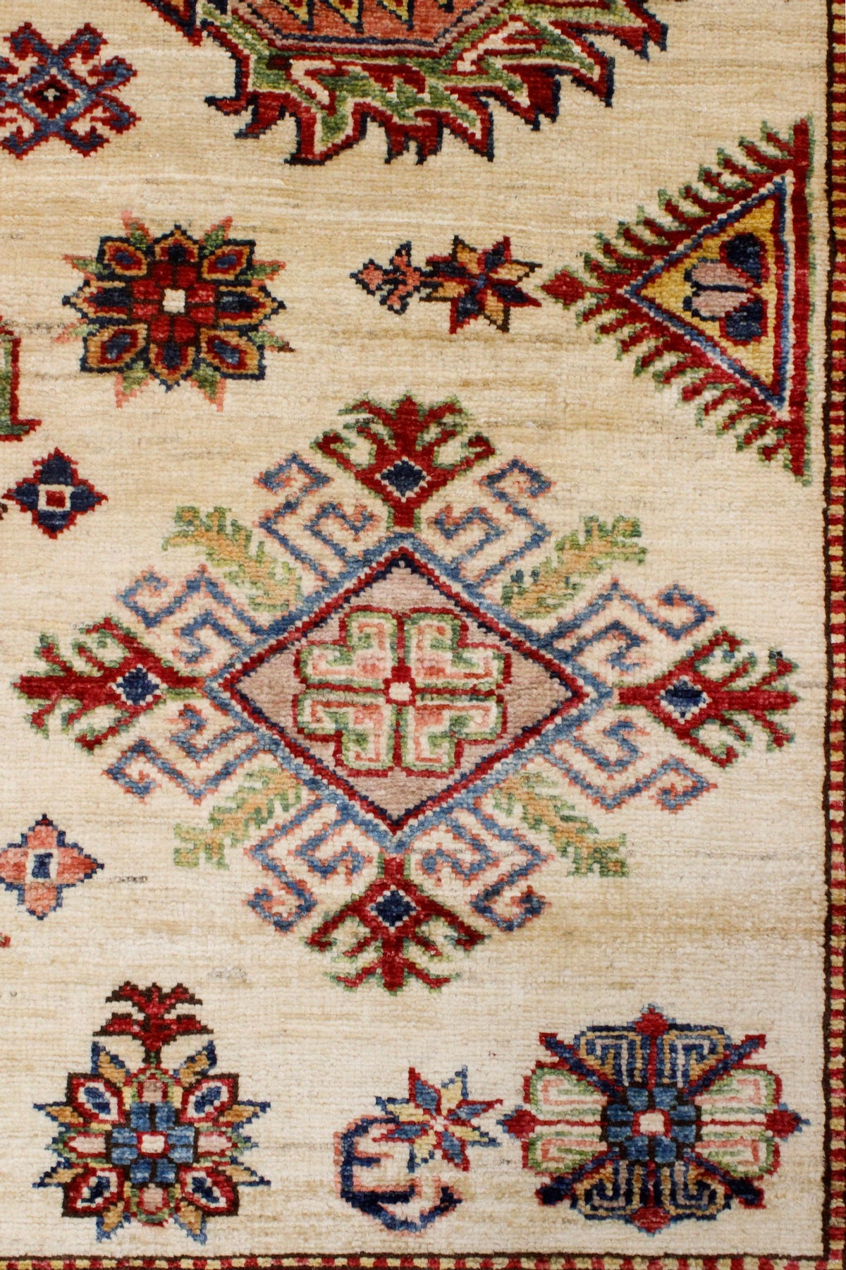 8x10 Ivory and Navy Kazak Tribal Rug