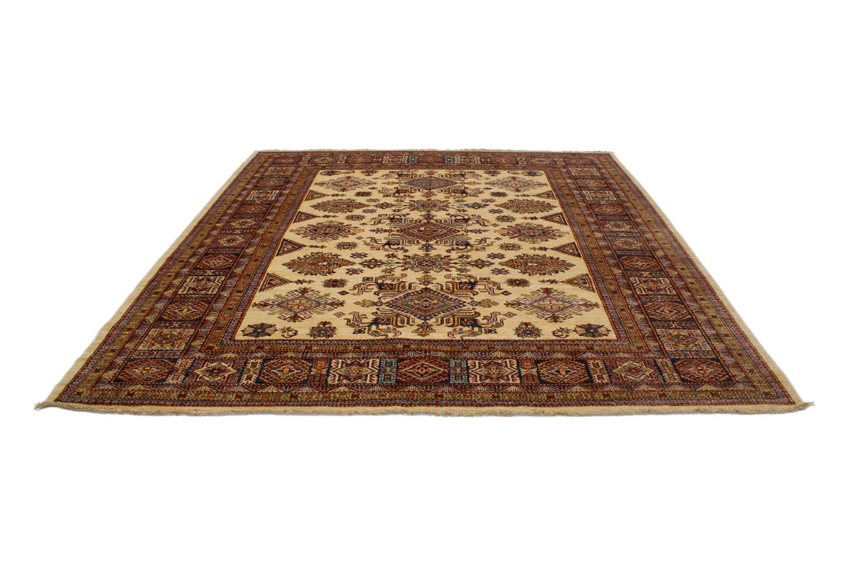 8x10 Ivory and Navy Kazak Tribal Rug