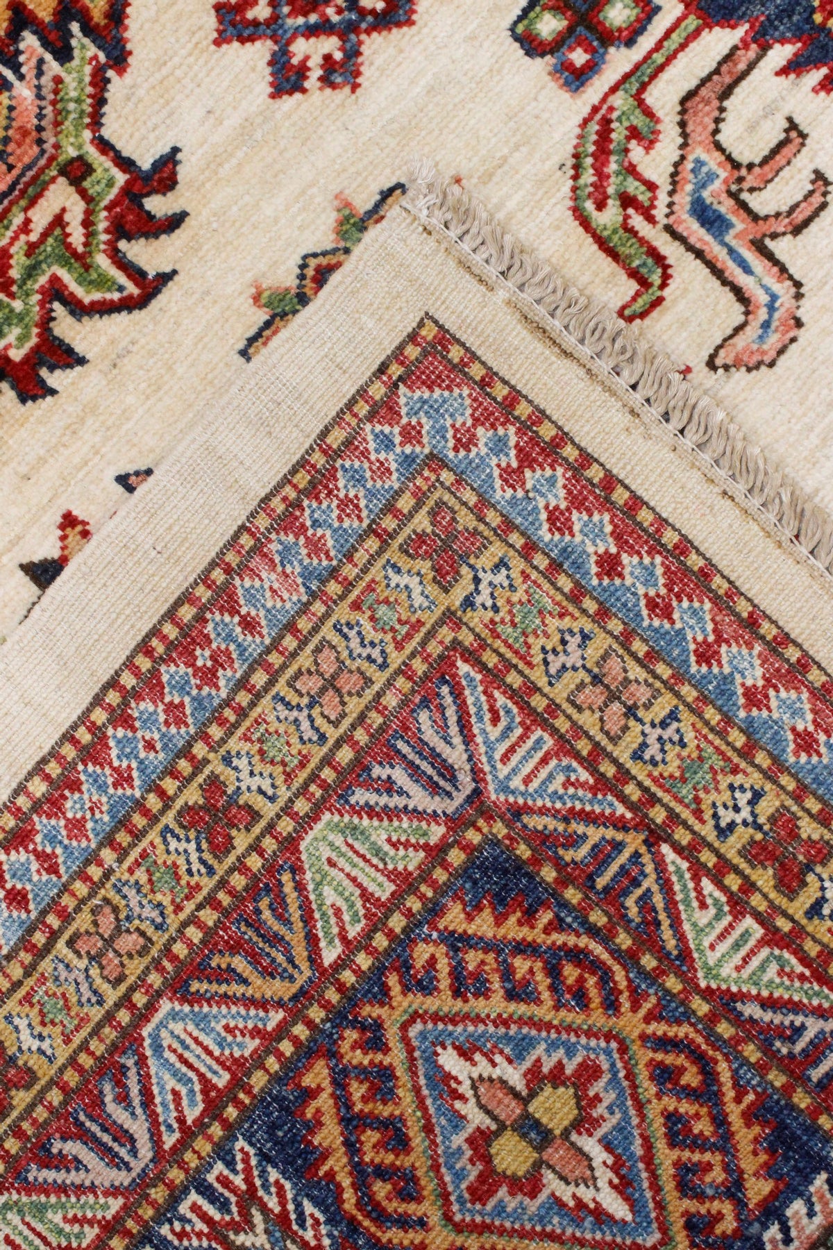 8x10 Ivory and Navy Kazak Tribal Rug