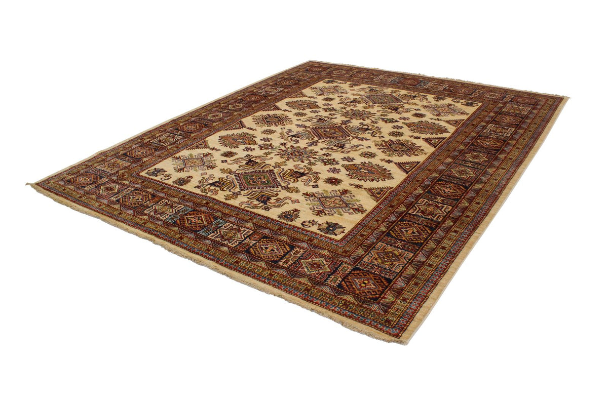 8x10 Ivory and Navy Kazak Tribal Rug