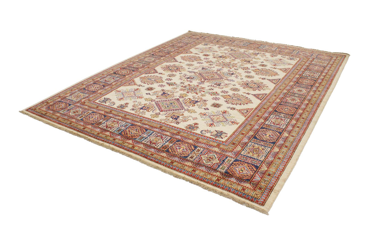 8x10 Ivory and Navy Kazak Tribal Rug