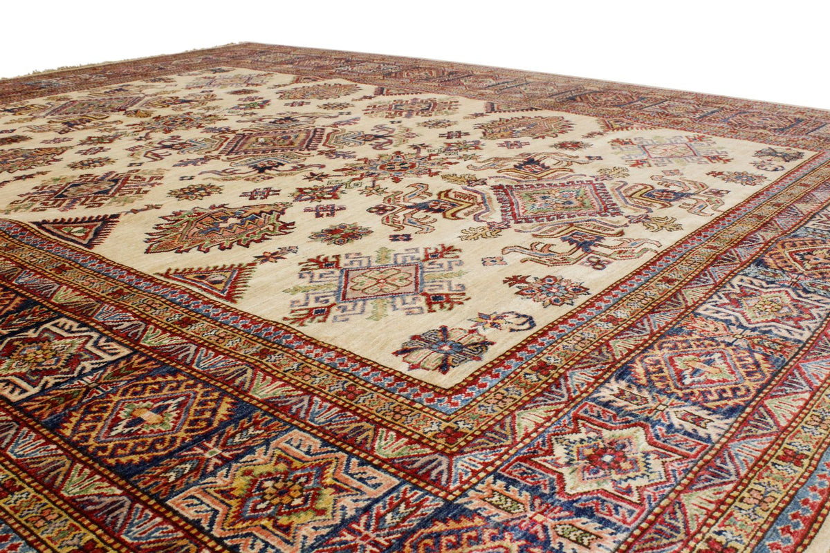 8x10 Ivory and Navy Kazak Tribal Rug